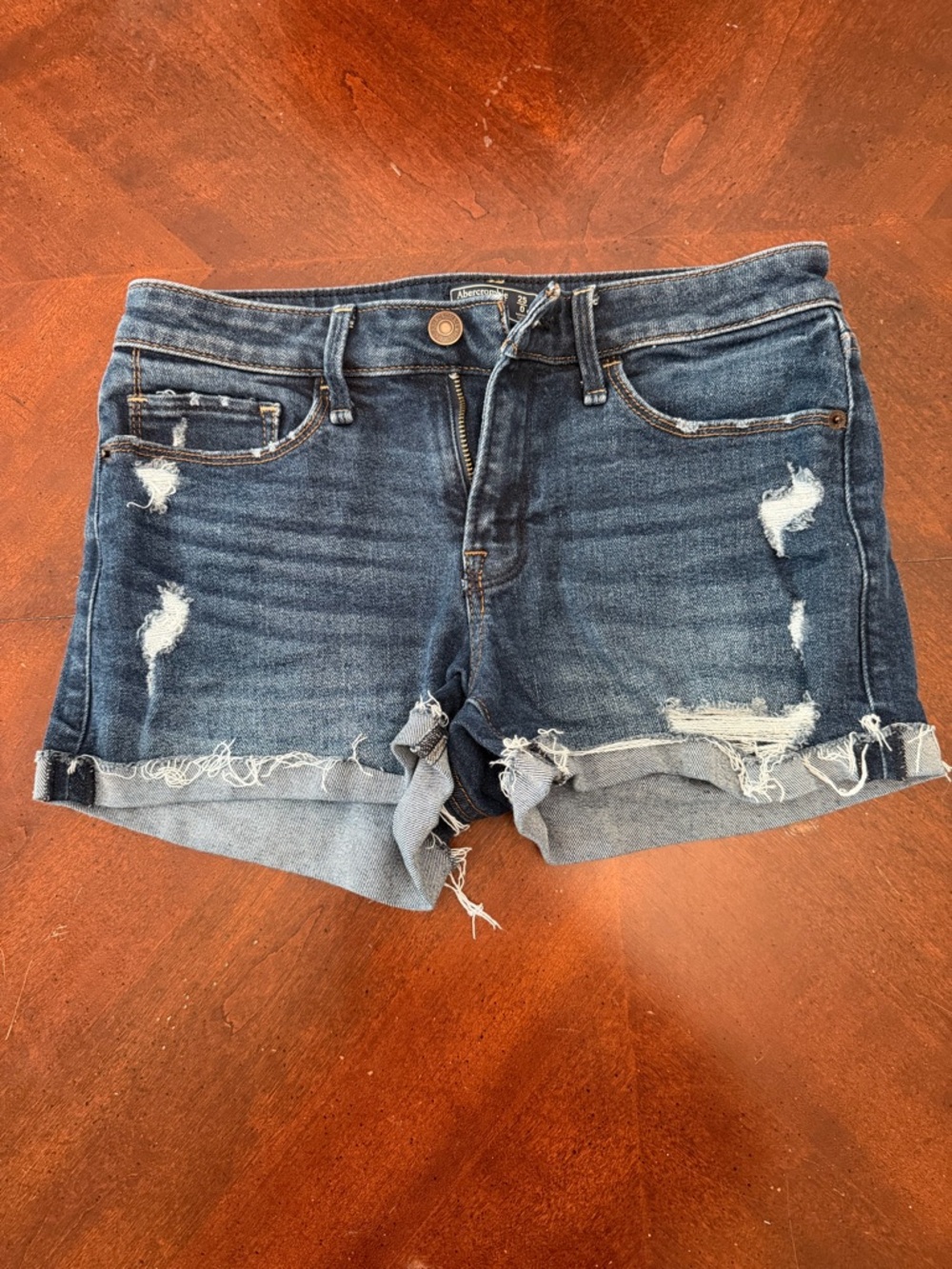 Abercrombie & Fitch Distressed Medium Blue Denim Cutoff Shorts